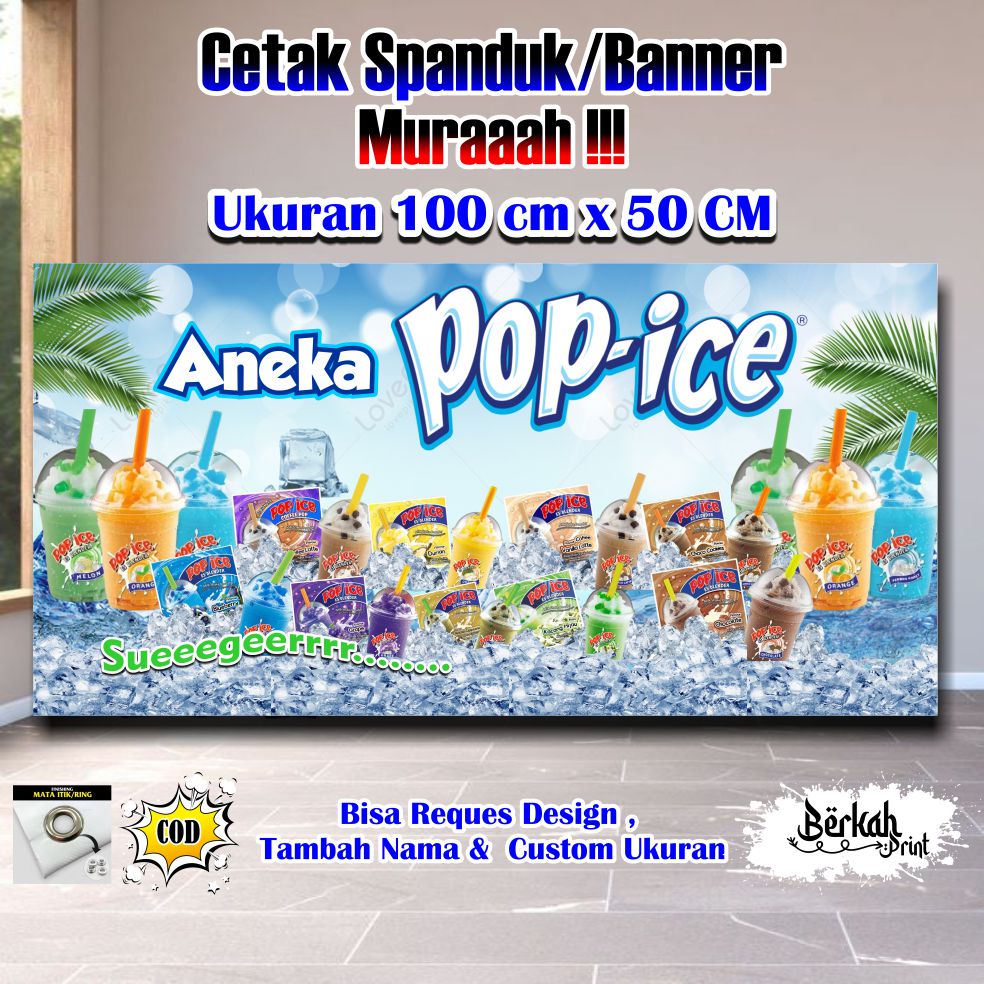 Spanduk Banner Aneka Minuman Pop Ice Ukuran 100 Cm X 50 Cm Lazada