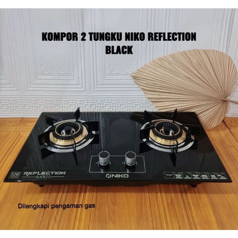 KOMPOR GAS KACA TANAM BIASA NIKO REFLECTION BLACK SERIES 2 TUNGKU