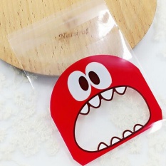 100 Pcs OPP Adorable Lovely Rakasa Kecil Gigi Tajam Pola Baking Kemasan Hadiah Natal Tas Pernikahan Kue Permen Kantong Plastik Gaya: 7*7 + 3 Merah-Intl