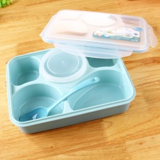 AIUEO Kotak Makan Lunch Box Food Container Set Bento Food Safe Eco Friendly Nagoya Free Sendok - Biru Terbuat Dari Jerami Gandum