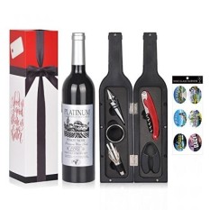 Aksesori Anggur Hadiah Set-Sempurna untuk Hadiah Natal-Botol Anggur Corkscrew Pembuka, Stopper, Foil Cutter, Anggur Pourer, Drip Ring W/Reusable Drink Stiker Dalam Kotak Hadiah untuk Pecinta Anggur, Ulang Tahun-Intl