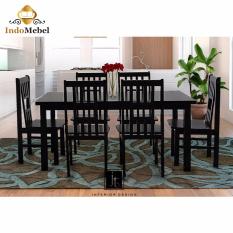 Dining Set - Oriental Meja dan Kursi Makan Kayu untuk 6 Orang - Hitam - Free Ongkir Medan - Free Kaca Meja Reben