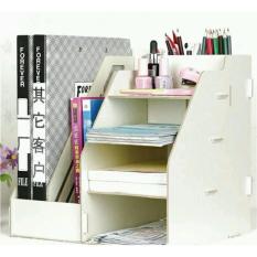 DIY Stationery Rack Rak Buku Kayu Rak Buku Portable A340 - Putih