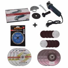 EELIC MEG-6100 Mesin Gerinda 220 Volt 670 Watt + 10 Pcs Amplas Velcro + 1 Pcs Mata Pisau Diamond + 3 Pcs Mata Gerinda 6 Mm + 3 Pcs Mata Gerinda 4 Inch