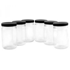 GPL/ 32oz Clear Plastic Jars with Black Ribbed Lids (6 pack): BPA Free PET Quart Size Canisters for Kitchen & Household Storage of Dry Goods, Peanut Butter, and More/ship from USA