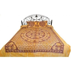 GPL/Batik Dicelup Bedsheet dari Pilkhuwa dengan Printed Mandala Gajah-Murni dengan Cuci Bantal- Warna Biji Adas Warna/kapal dari AMERIKA SERIKAT-Intl