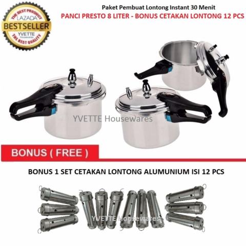 Pressure Cooker Panci Presto 8 Liter - Bonus Cetakan Lontong 12 Pcs - Paket Pembuat Lontong