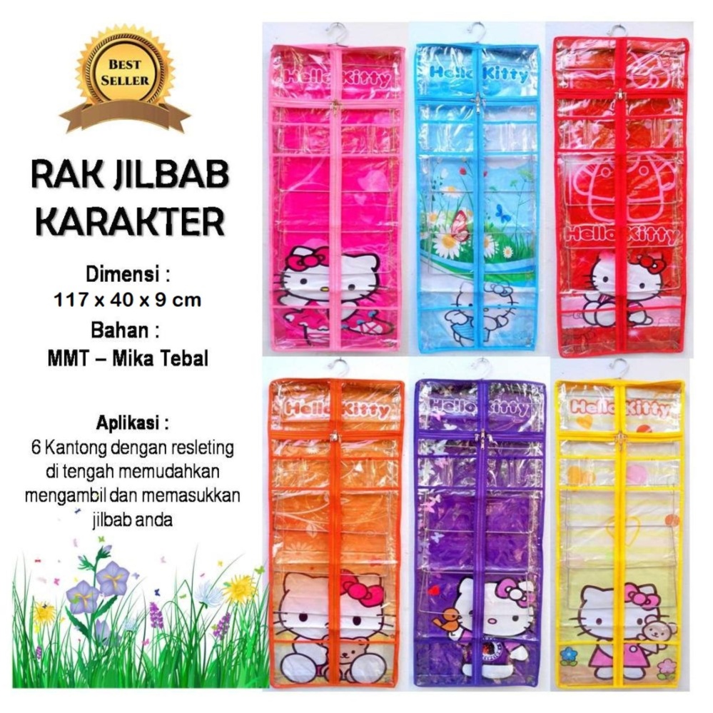 HARGA DISKON Rak Jilbab Gantung Karakter 6 Tingkat Random Info