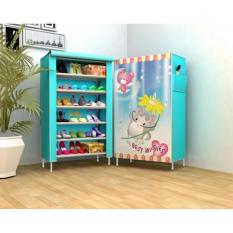 Rak Lemari Sepatu Portable 7 Susun = 6 Ruang Kain Ada Tutup Dust Cover Shoes Shoe Rack - WISHES #38