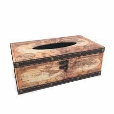 Ripple Decorative Retro Vintage Design Hinged Refillable Tissue Box Holder Cover - Tempat Tissue Corak Antik Jadul Kuno - World Map