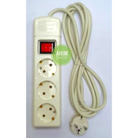 Shukaku® Steker Stop Kontak 3 Lubang Standar Eropa + Kabel 3M + Saklar ON/
