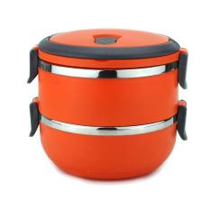 Stainless Steel Double Lapisan Bento Kotak Makan Wadah Makanan dengan Handle Orange-Intl