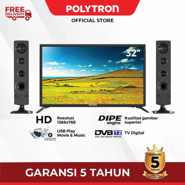 Polytron Digital Led Tv Inch Cinemax Usb Tower Speaker Garansi Th