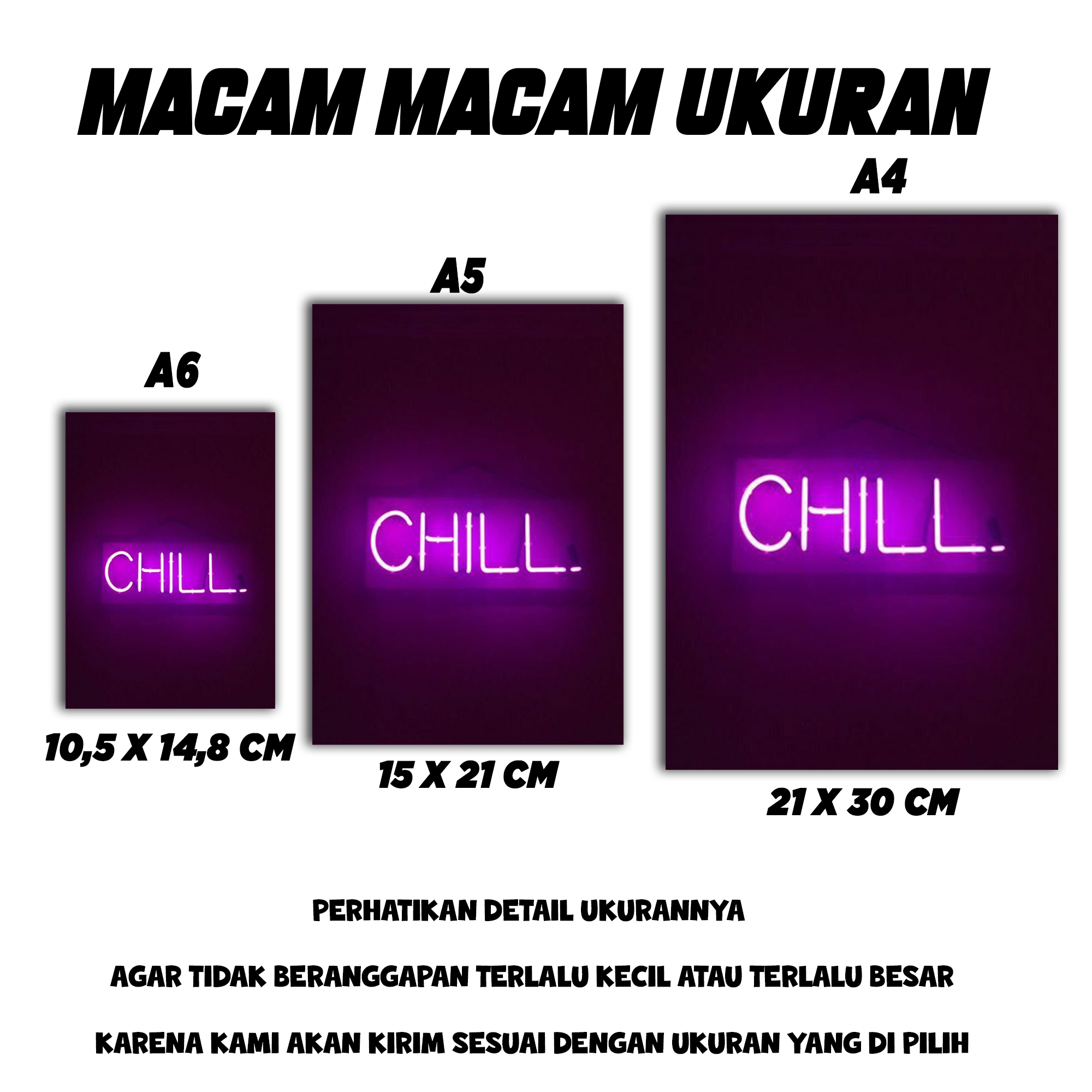 Poster Dinding Purple Neon Aesthetic Isi 16pcs Ukuran A4 A5 A6