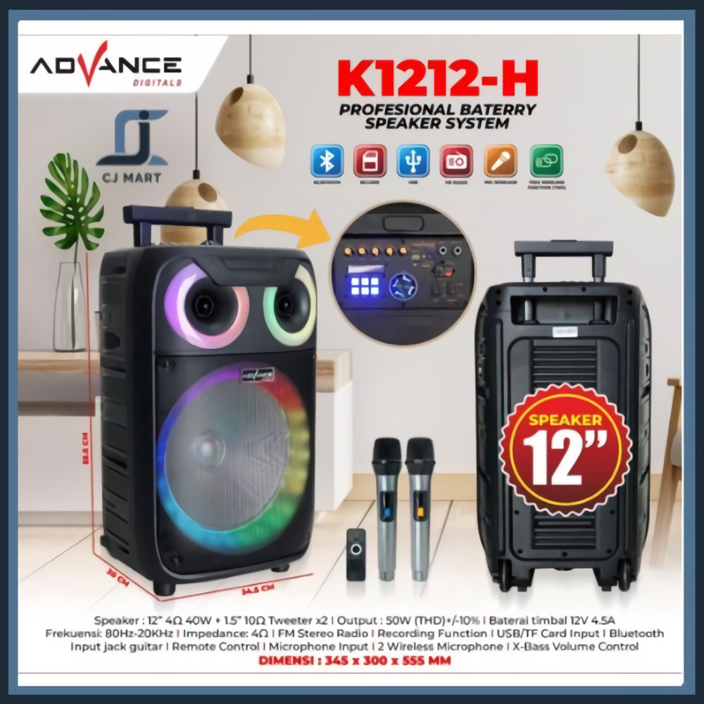 Advance K1212 H Speaker Meeting Bluetooth 12 Inch Free 2 Mic Wirelles