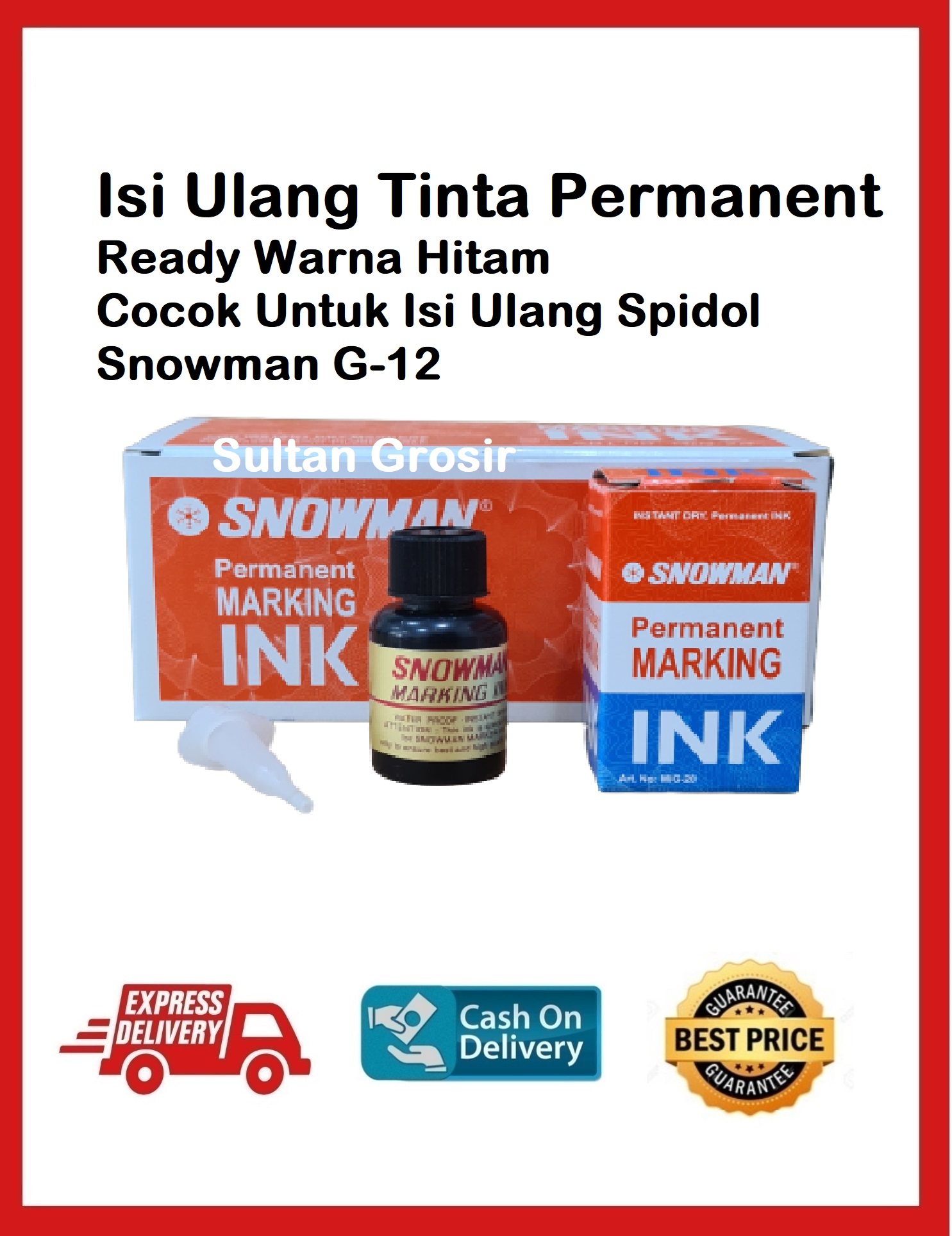 Isi Ulang Tinta Permanent Refill Ink Spidol Snowman Permanen Marking