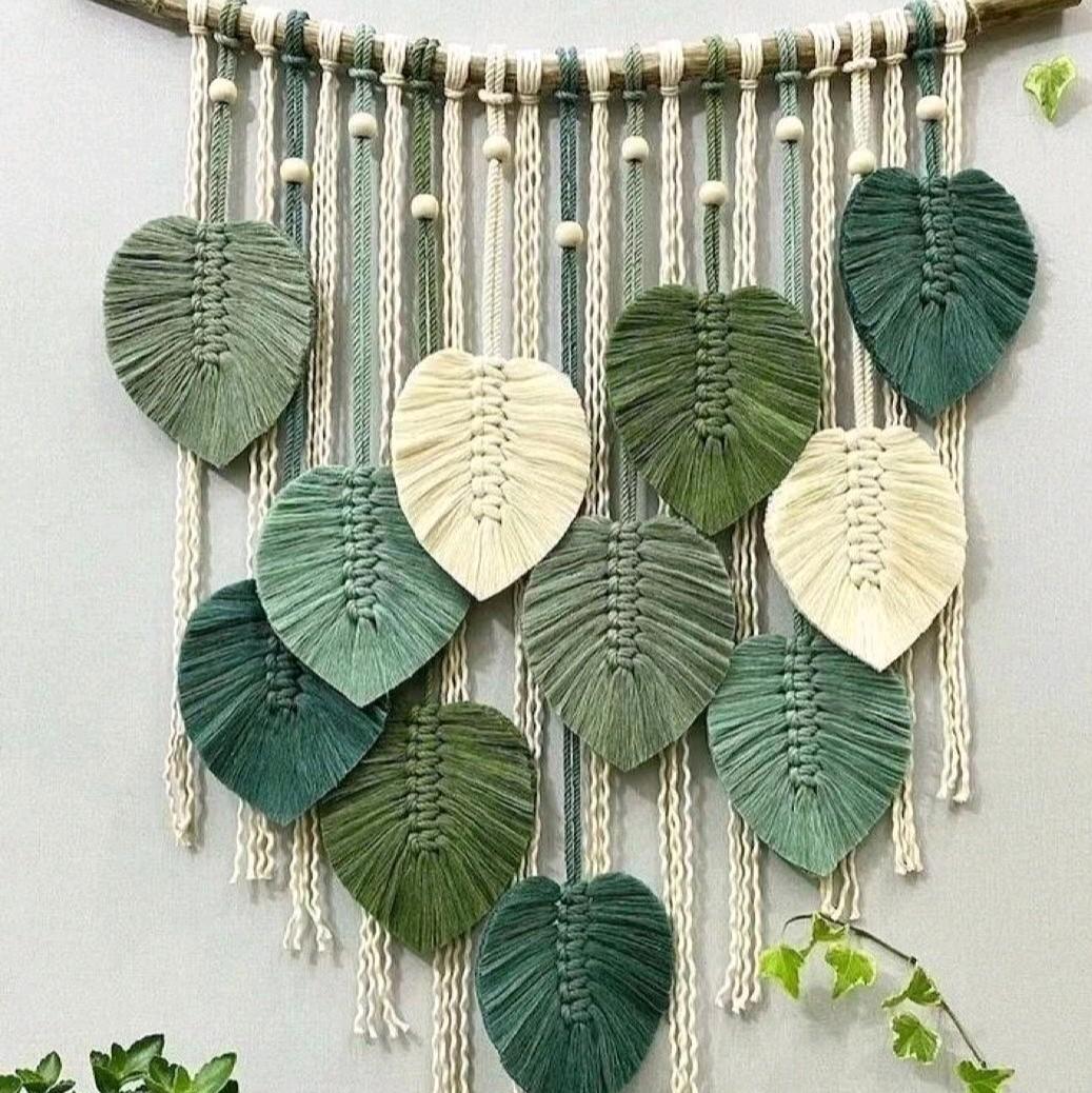 Leaf Macrame Nuansa Hijau Hiasan Dinding Gantung Macrame Daun Aesthetic