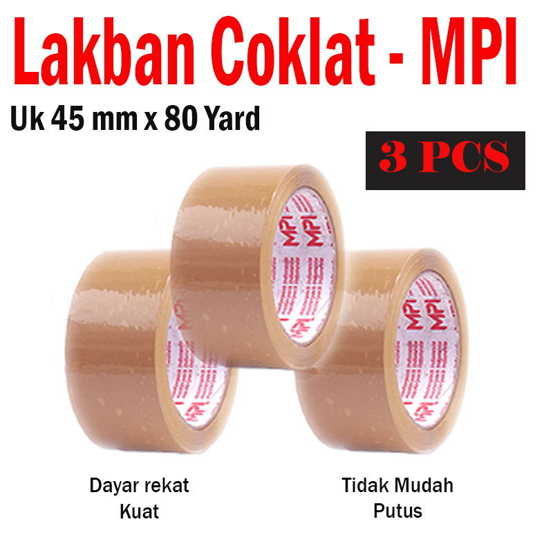 3 PCS Lakban Coklat Uk 45 Mm X 80 Yard Lakban Packing MPI