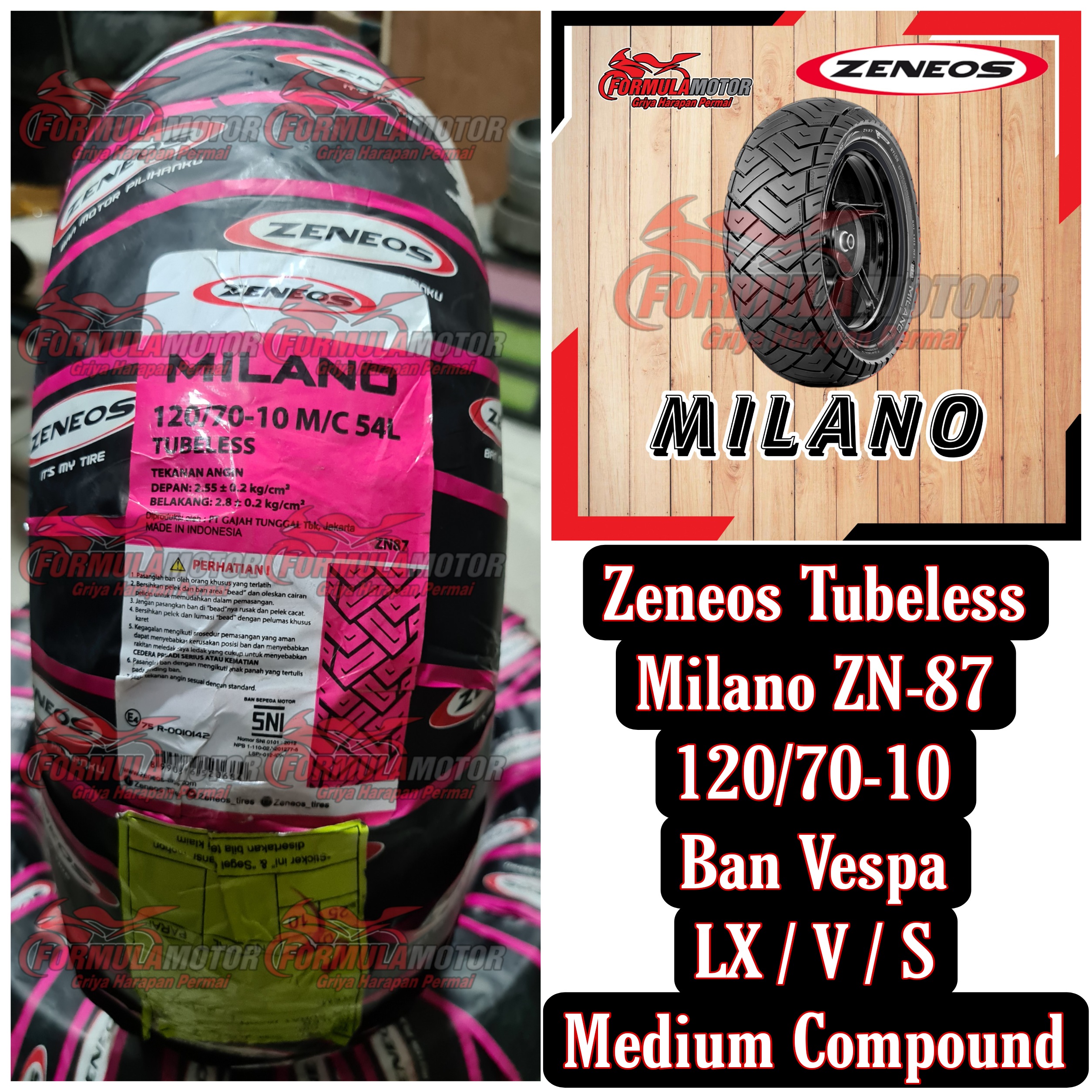 Ban Zeneos Milano Zn Tubeless Ban Depan Vespa Lx S V