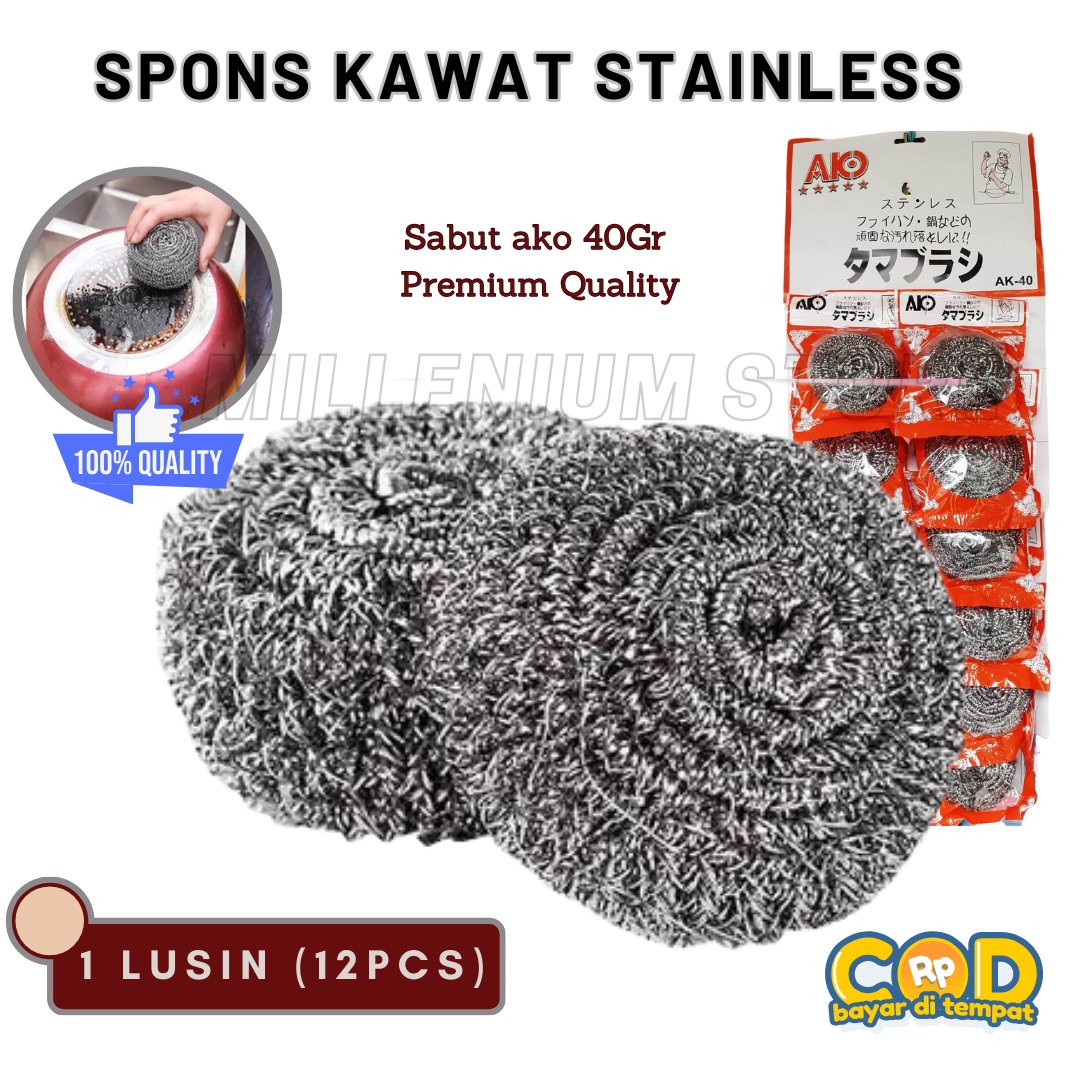 1 LUSIN ISI 12 PCS Sabut Ako 40 Sabut Kawat Stainless Steel