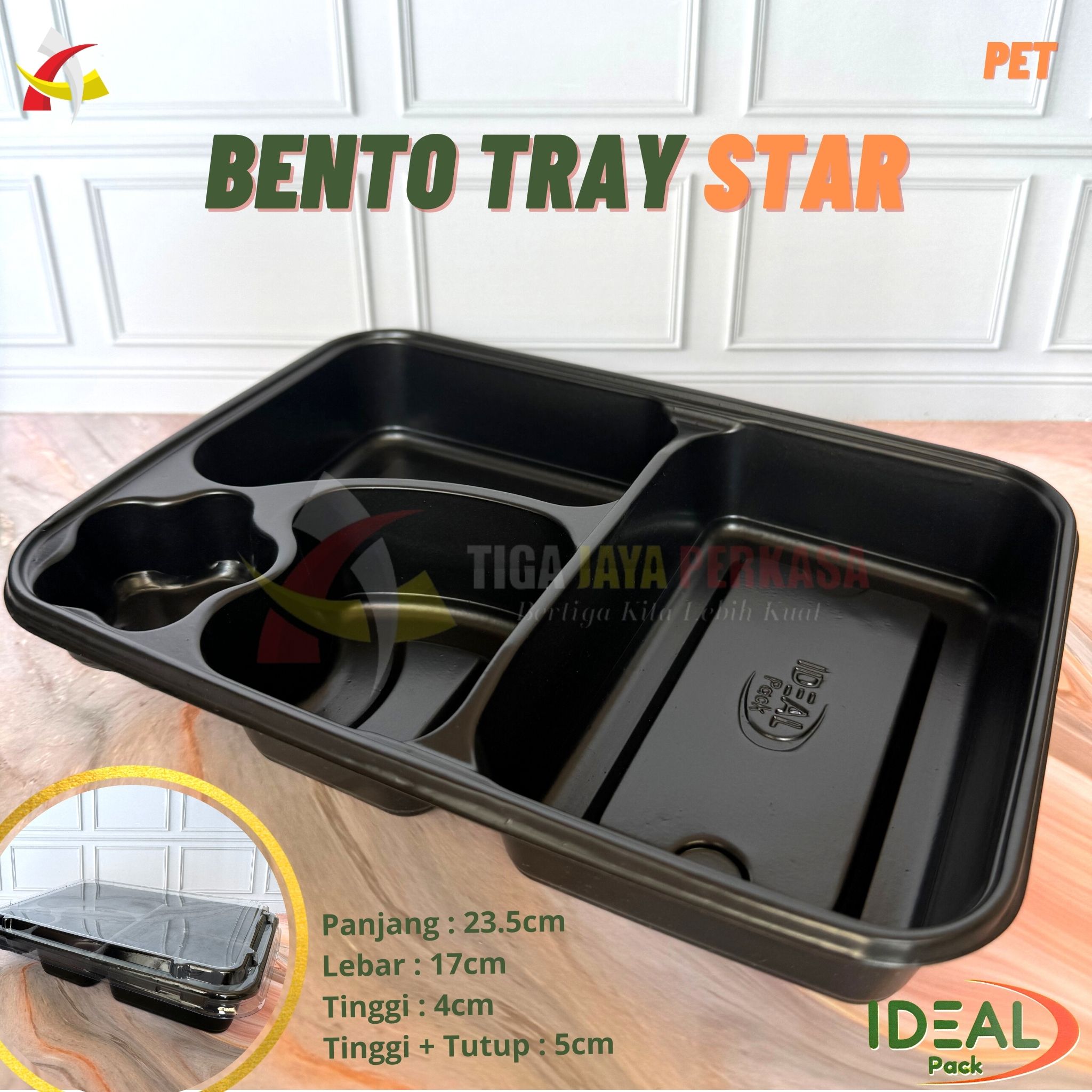 Mika Bento Sekat Ideal Tutup Tray Bento Bintang Hitam Star Pcs