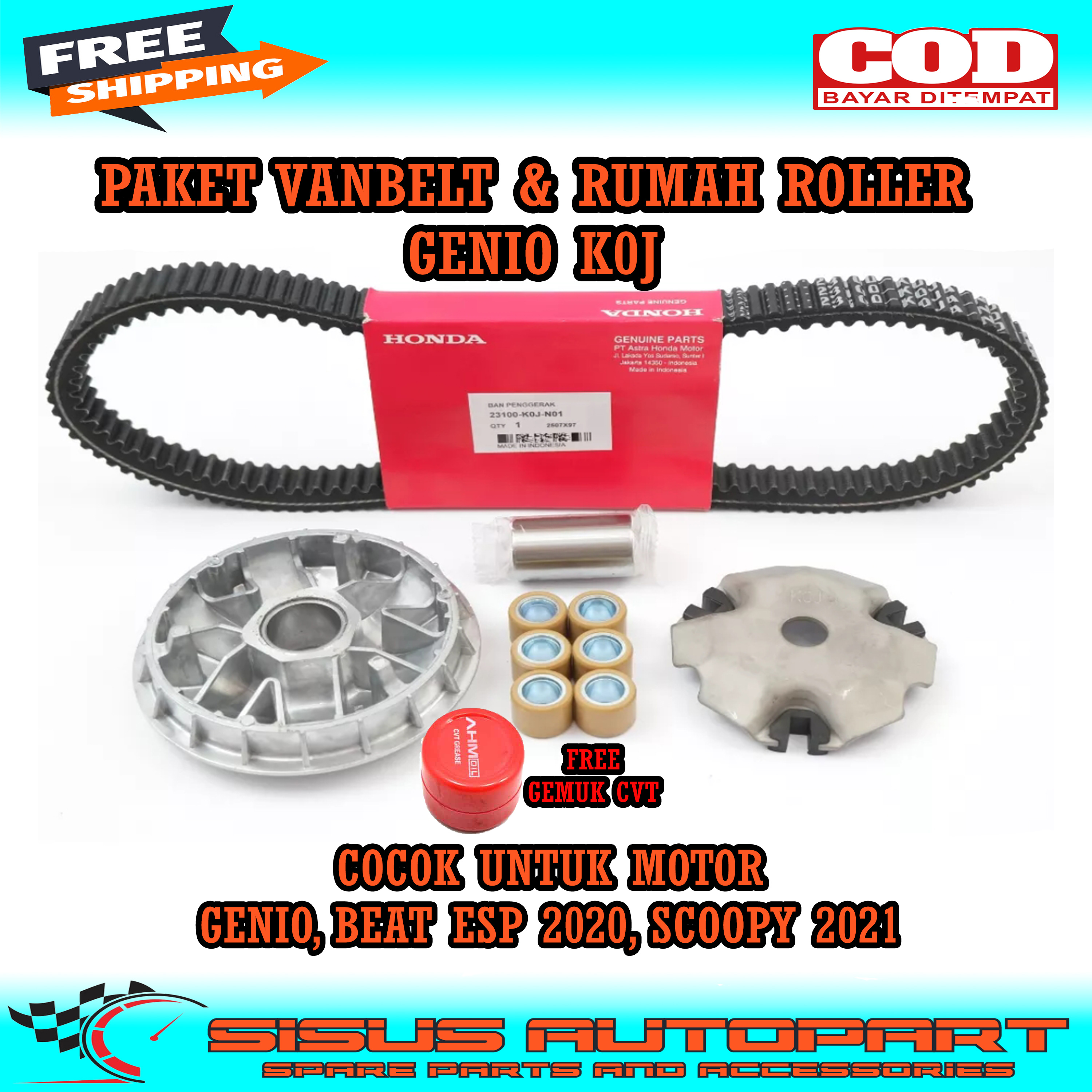 Paket Vanbelt Dan Rumah Roller Assy Genio Beat New Scoopy Esp