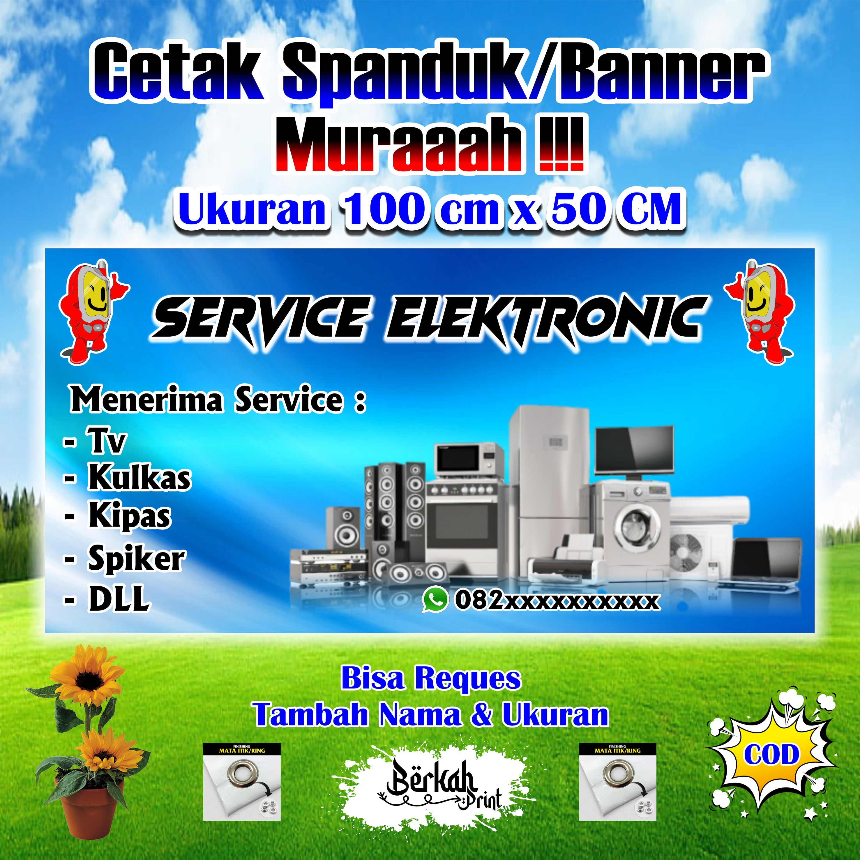 Spanduk Banner Servis Elektronik Ukuran Cm X Cm Lazada Indonesia