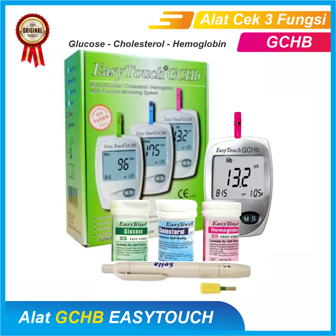 GCHB Alat Test Gula Darah Hemoglobin Kolesterol Paket 3 In 1 Kit