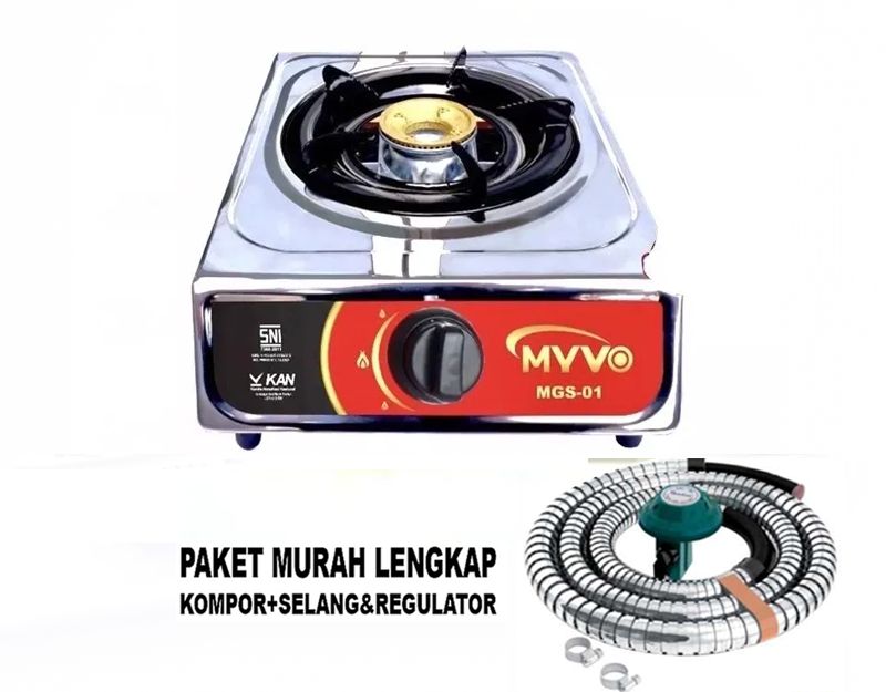 Kompor Gas Stainless 1 Tungku Myvo MGS 01 PLUS Regulator Selang