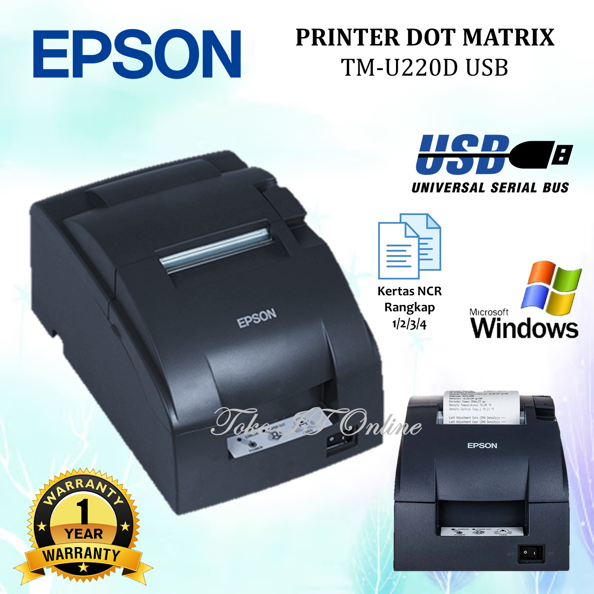 PRINTER POS DOT MATRIX EPSON TM U220D USB MANUAL CUTTER PRINTER STRUK