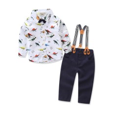 2017 Baru Bayi Anak Laki-laki Musim Semi Gentleman Dicetak Pakaian Set Setelan Baru Lahir Anak-anak Busur Dasi Kemeja + Tali Ikat Celana Formal Pesta -Internasional