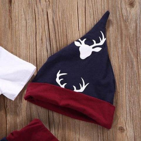 3 Pcs Baru Lahir Baby Boy Pakaian Set Lengan Pendek Baju Monyet + Pant + Hat Outfits Set Natal Rusa Pakaian- INTL 3