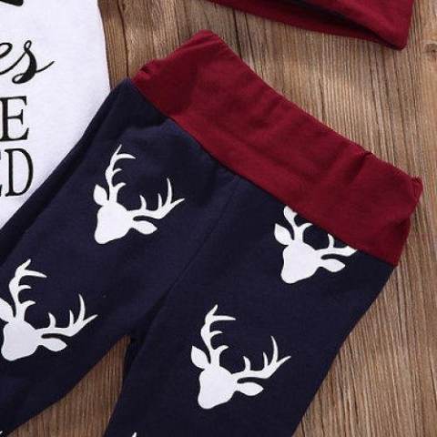 3 Pcs Baru Lahir Baby Boy Pakaian Set Lengan Pendek Baju Monyet + Pant + Hat Outfits Set Natal Rusa Pakaian- INTL 2