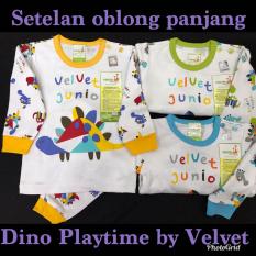 Baju Bayi 3 Stel Velvet Playfull Dino Playtime oblong Panjang Kancing Pundak