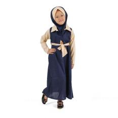Baju Muslim Anak Perempuan Semi-Formal (Biru Tua - Cream)