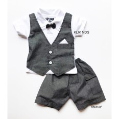 Baju Setelan Anak Lelaki Motif Polos Rompi dan Celana Classic Dengan Dasi Kupu-Kupu