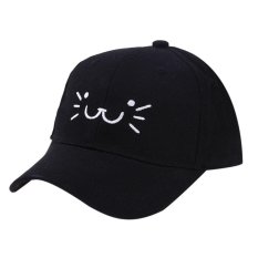 Lucu Kucing Tersenyum Wajah Snapback Topi Unisex Bayi Bisbol Cap Sun Topi (Hitam)-Intl