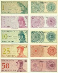 Uang kuno Uang Kertas Set Sen 1-5-10-25-50 Sen Lengkap