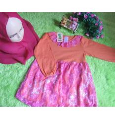 kembarshop - Gamis Bayi 0-1th Brocade Renda Orange Pink Cantik Plus Khimar