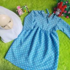 kembarshop - Set Gamis Bayi Polka Soft Blue Plus Khimar 1-2 Tahun