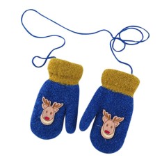 Kids Baby Boys Girls Winter Warm Knitting Fashion Halter Cute Elk Pattern Mittens Gloves Color:blue Size:free size