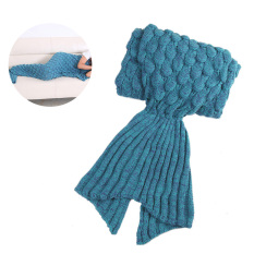 Mermaid Tail Selimut Rajut Knit Crochet Hangat Sofa AC Selimut Kantong Tidur untuk Anak-anak-Biru-Intl