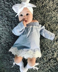 Bayi Bayi Gadis Renda Off Bahu Denim Gaun Pesta Putri Holiday Gaun-Intl