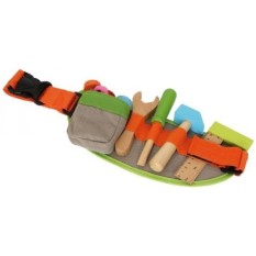 Verstellbarer Werkzeug-Gürtel inkl. buntem Spielwerkzeug / accessories out Holz (Lineal, Schraubendreher, Hammer, Gabelschlüssel, Schrauben and Muttern), Holzspielzeug ab 3 Jahren - intl