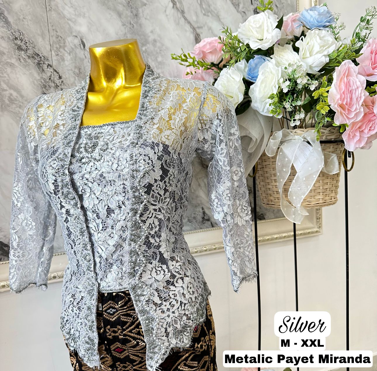 Kebaya Metalic Payet Miranda Bahan Semi Francis Metalic Payet Jepang