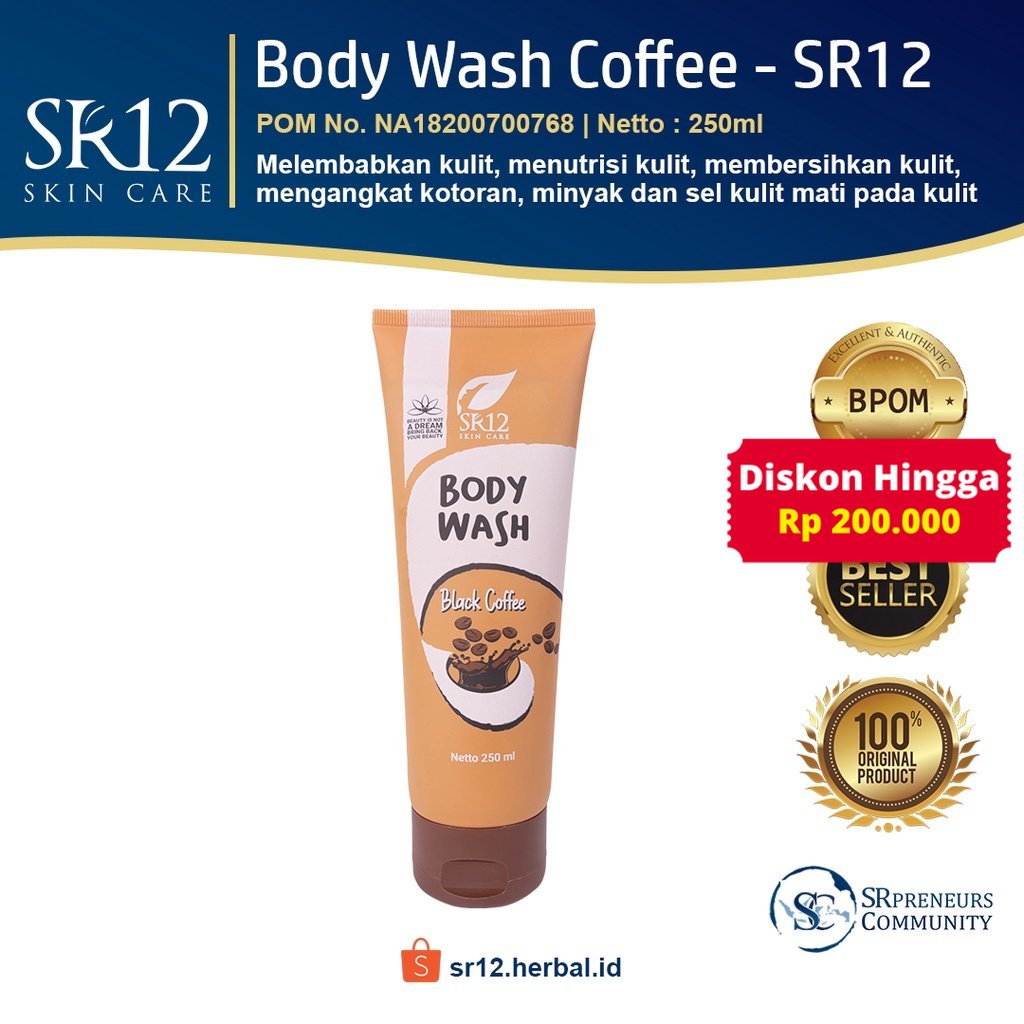 BODY WASH BLACK COFFEE SR12 SABUN KOPI AMPUH MENGANGKAT SEL KULIT