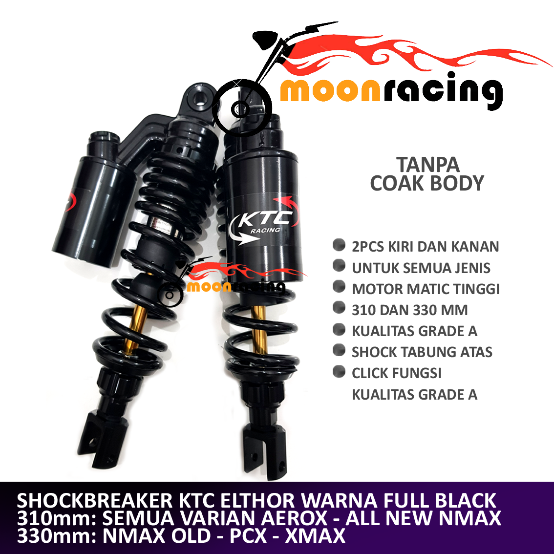 BISA COD SHOCKBREAKER KTC ELTHOR FULL BLACK HITAM AEROX NMAX LAMA ALL