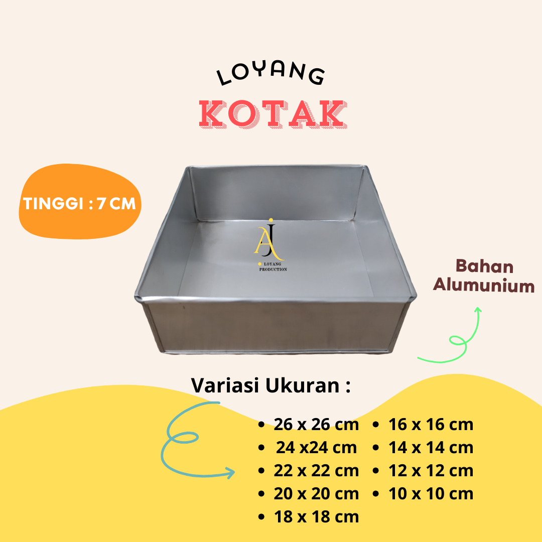 Loyang Kotak Bahan Alumunium Tinggi 7 Cm Loyang Kue Bolu Persegi