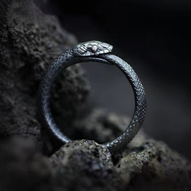 Cincin Ular Hitam Mouth Ouroboros Black Snake Ring Import High