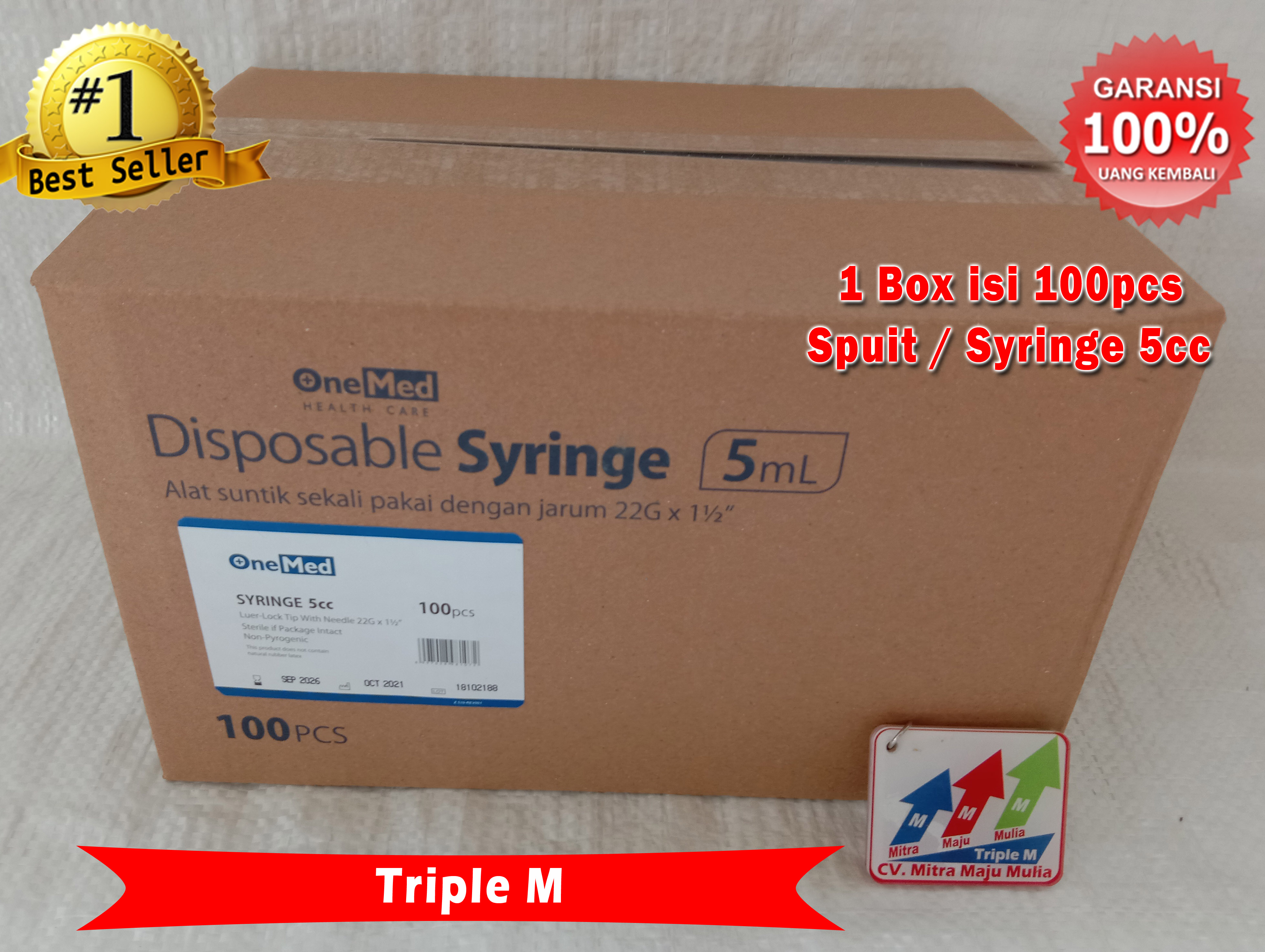 Spuit 5cc Syringe 5cc Jarum Suntik 5cc ONEMED TRIPLE M 1 Box Isi 100pcs